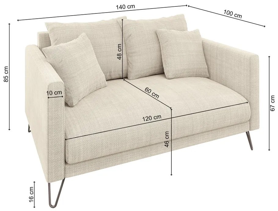 Kremowa sofa z tkaniny szenilowej 140 cm Freya – Ropez