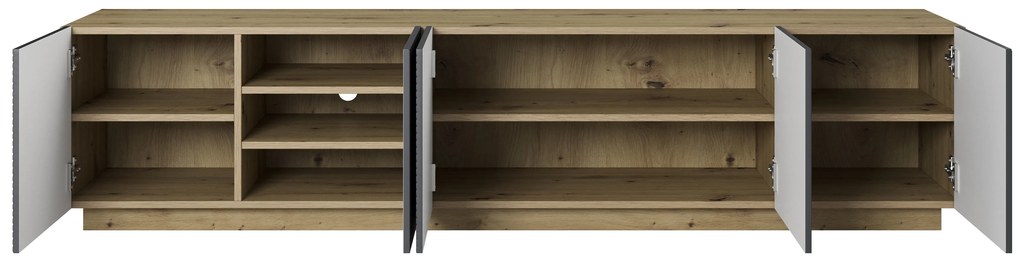 Szafka RTV Asha 200 cm z ryflowanym frontem i wnęką - artisan / rivier stone mat