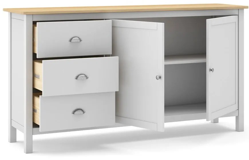 Biało-naturalna niska komoda z drewna sosnowego 150x80,5 cm Misti – Marckeric