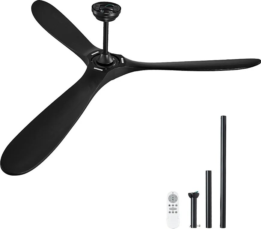 Wentylator Sufitowy z Drewnianymi Łopatkami SucceBuy 183cm bez Światła z Pilotem i Silnikiem Rewersyjnym Czarny