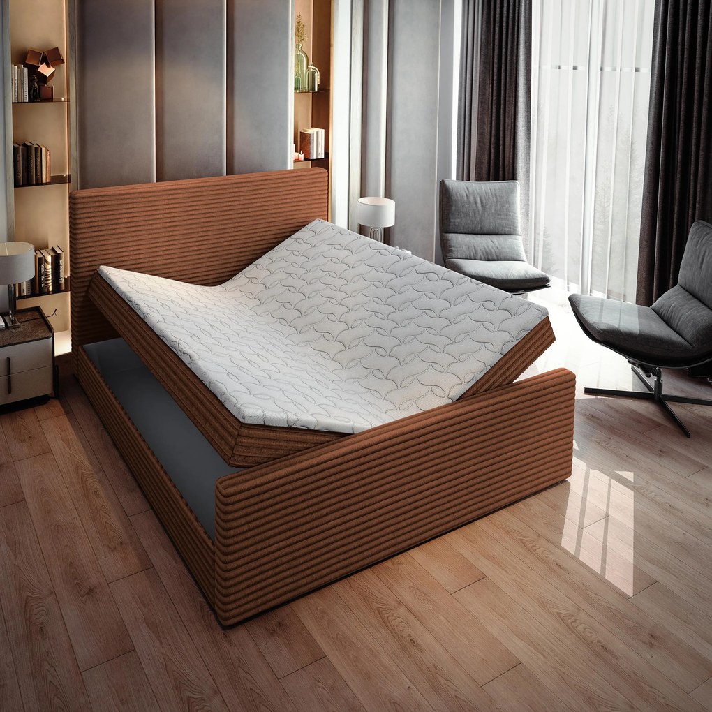 Masseno Łóżko kontynentalne BRENTO z pojemnikiem na pościel 180x200 cm - Miedziany, TILIA 56