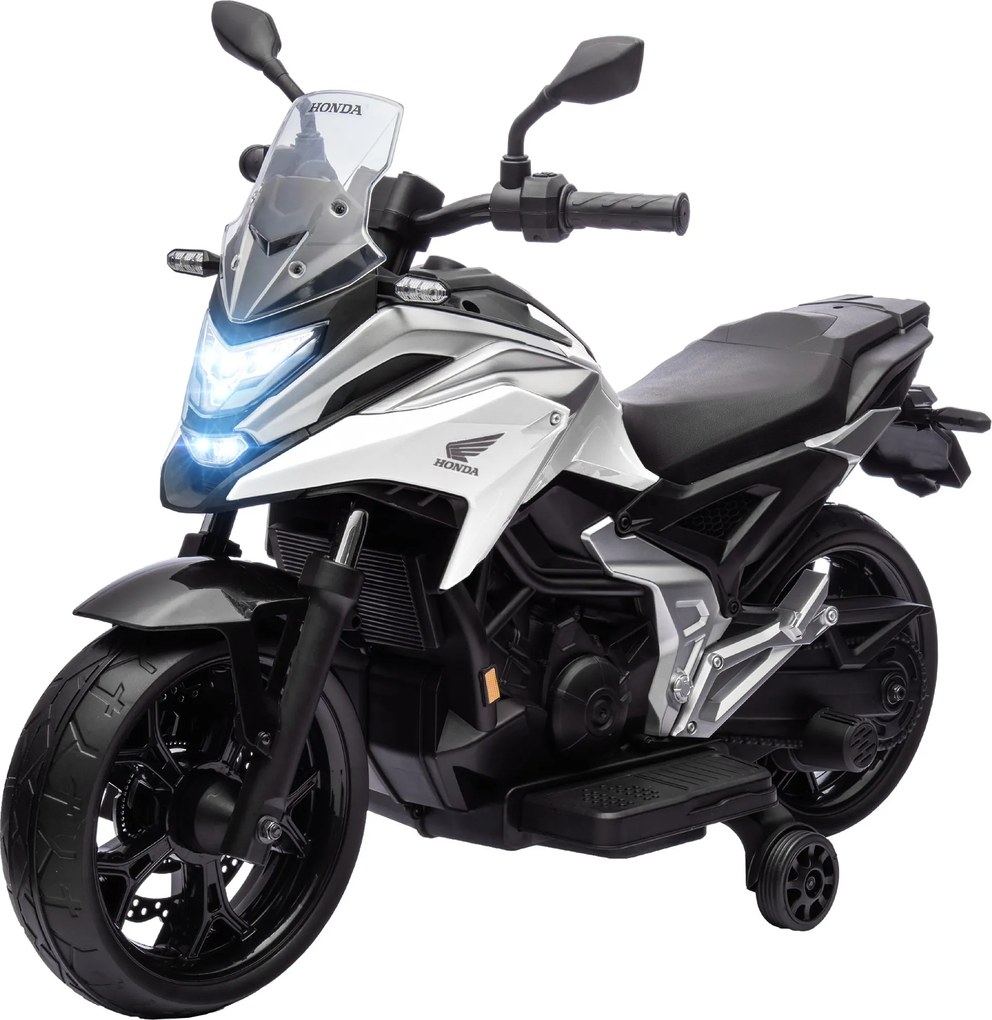 AIYAPLAY Motocykl Elektryczny dla Dzieci, Licencja Hondy, 3 km/h, Muzyka & Światło, 3-6 Lat, do 30 kg, Biały