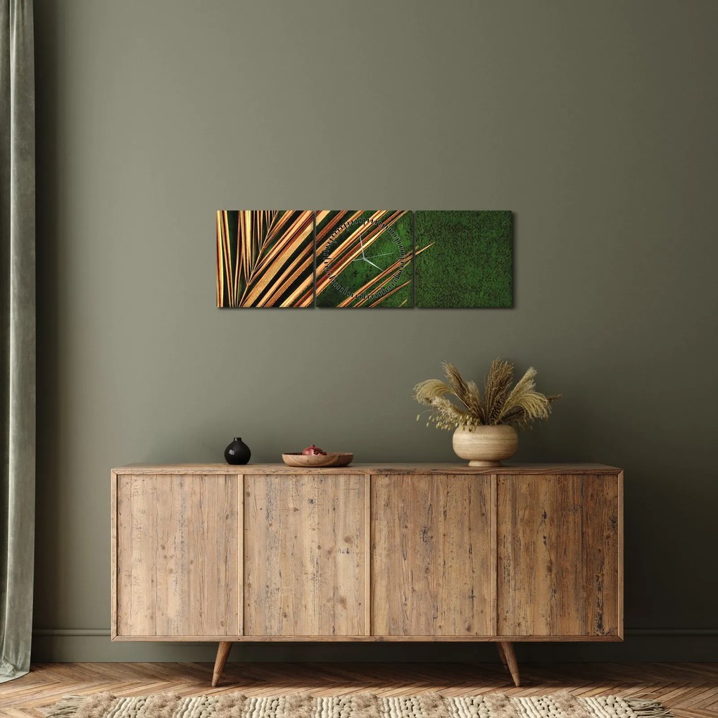 Obraz z liściem (z zegarem) (90x30 cm)