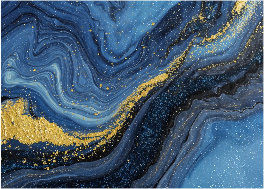 Obraz na szkle - Niebiesko-złota abstrakcja (70x50 cm)