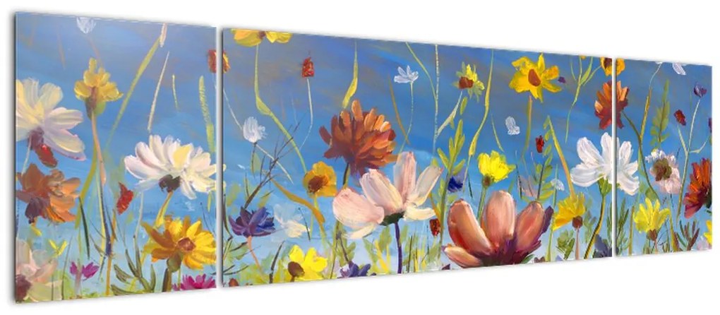 Malowany obraz kwitnącej łąki (170x50 cm)