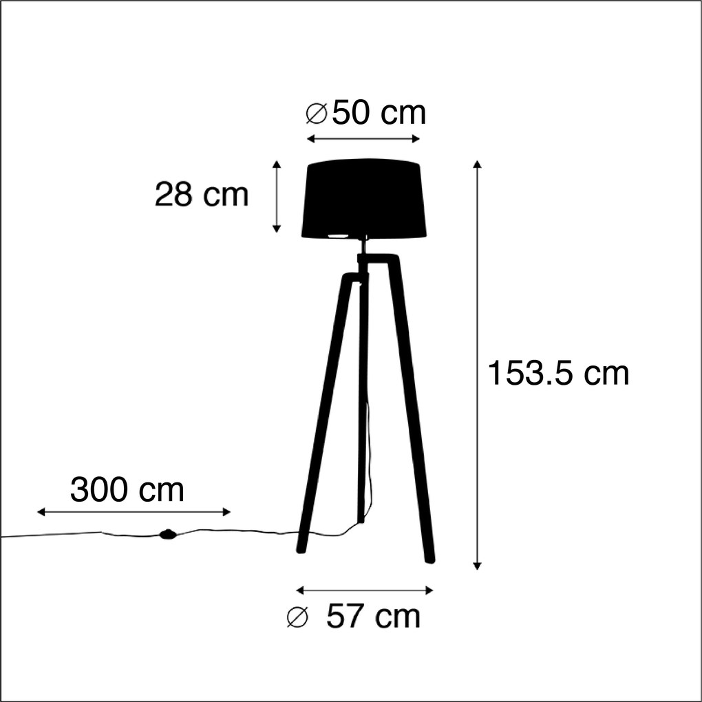 Lampa podłogowa na trójnogu z abażurem z bawełny czarna ze złotym 50 cm - PurosWiejski/ Rustykalny / Vintage Oswietlenie wewnetrzne
