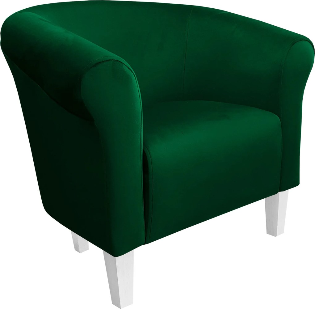 Fotel Milo tkanina Welur wygodny fotel tapicerowany do salonu i sypialni : Kolor nogi - Biała, Kolor tkaniny - VELVET - MG25, Wysokość nogi - 15 cm