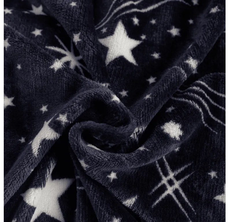 PrzytulneMieszkanie.pl PrzytulneMieszkanie.pl PrzytulneMieszkanie.pl Zestaw pościel z mikropluszu STARLIGHT ciemnoniebieski + prześcieradło z mikropluszu SOFT 90x200 cm białe, łóżko pojedyncze