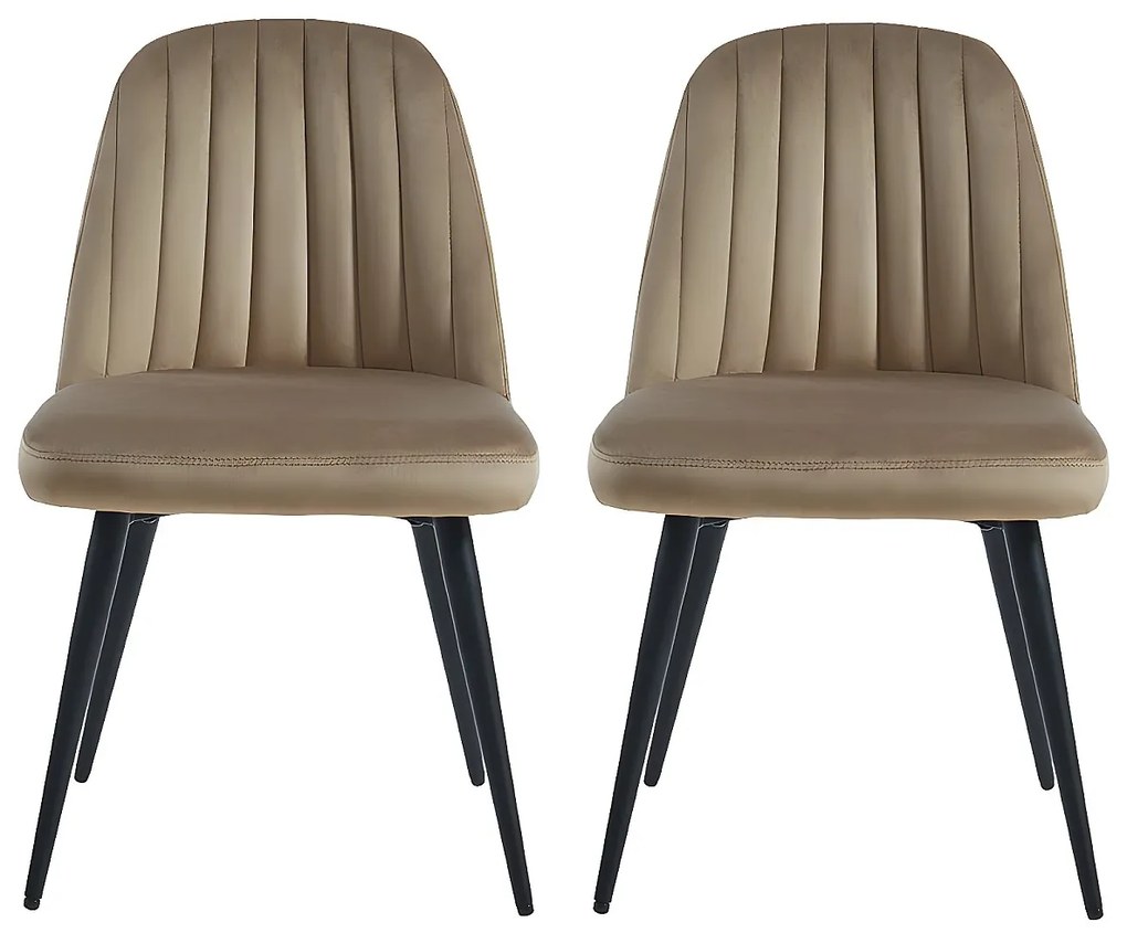 Zestaw 2 krzeseł ELEANA – welur i metal w kolorze czarnym – kolor beżowy