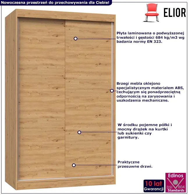 Szafa przesuwna z półkami i drążkiem dąb artisan 120 cm S7-D32
