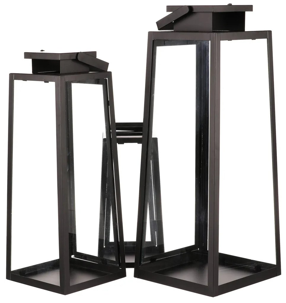 Zestaw latarni metalowych czarny, 3 szt.