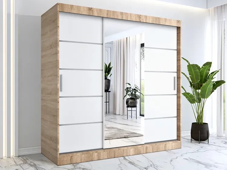 Szafa przesuwna 200 cm dąb sonoma + biały D9-Z41