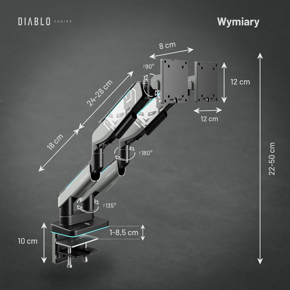 Podwójny uchwyt na monitory 49 cali, szaro-czarny RGB X-Arm Dual