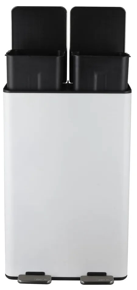Stalowy kosz na śmieci 2x30 l do segregacji odpadów/z pedałem w matowym białym kolorze Aliya – Spirella