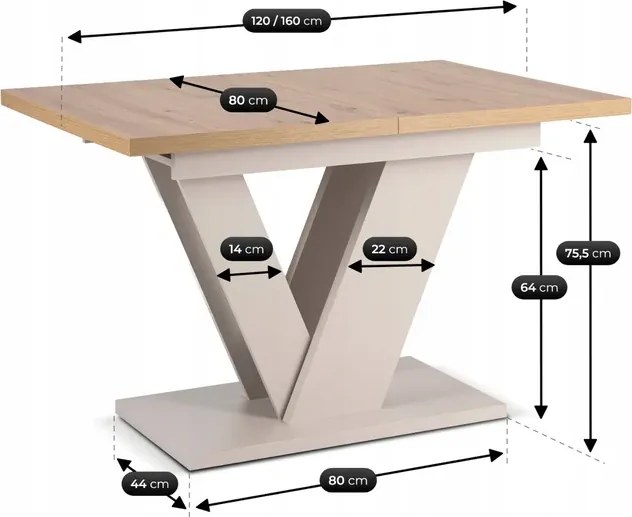 Stół Prostokątny Rozkładany CLARK 120-160 cm Dąb Artisan/Kaszmir Nowoczesny