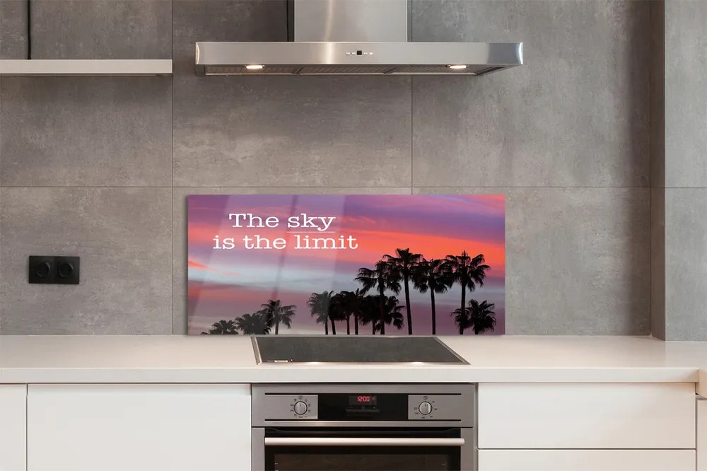 Szkło Ozdobne do Kuchni Napis pod Palmami o Zachodzie