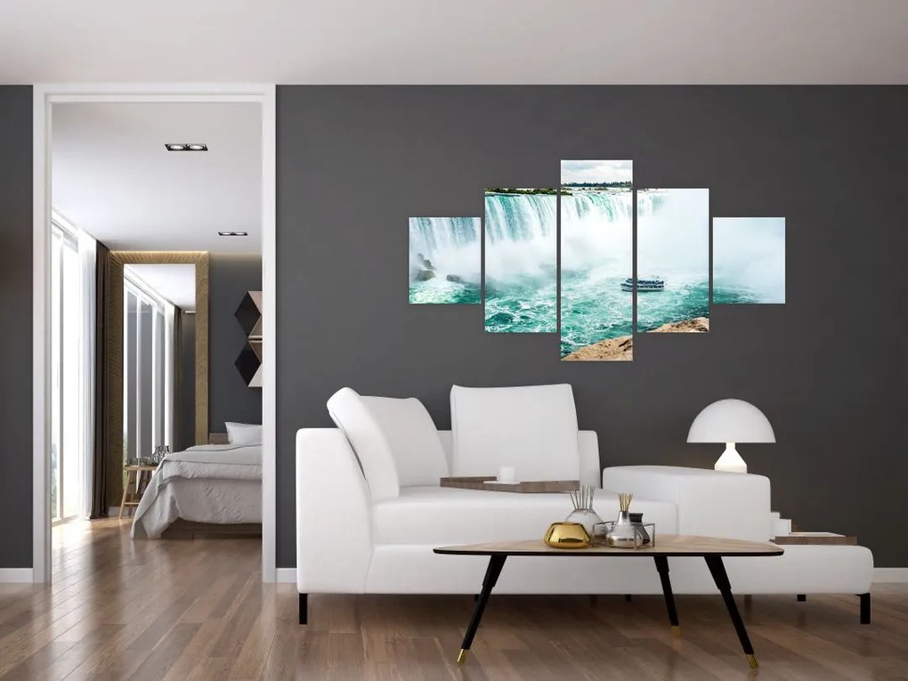 Obraz wodospadów z łodzią (125x70 cm)