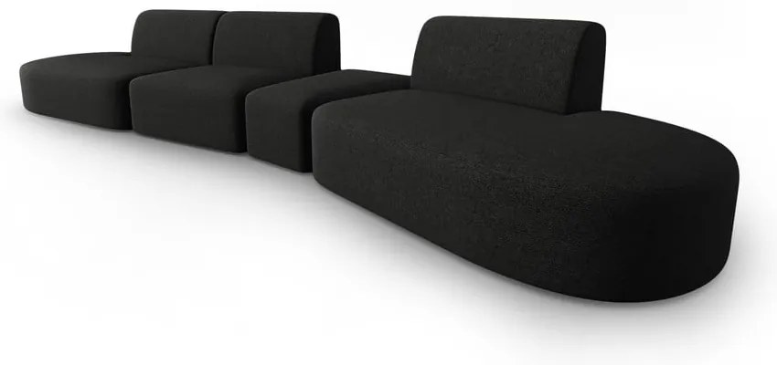 Czarna sofa z tkaniny szenilowej prawostronna 428 cm Paolo – Milo Casa