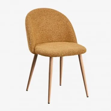 Zestaw 2 Krzeseł Do Jadalni Kana Deluxe Z Tkaniny Bouclé Natural Wood & Bouclé Miód Żółty - Sklum