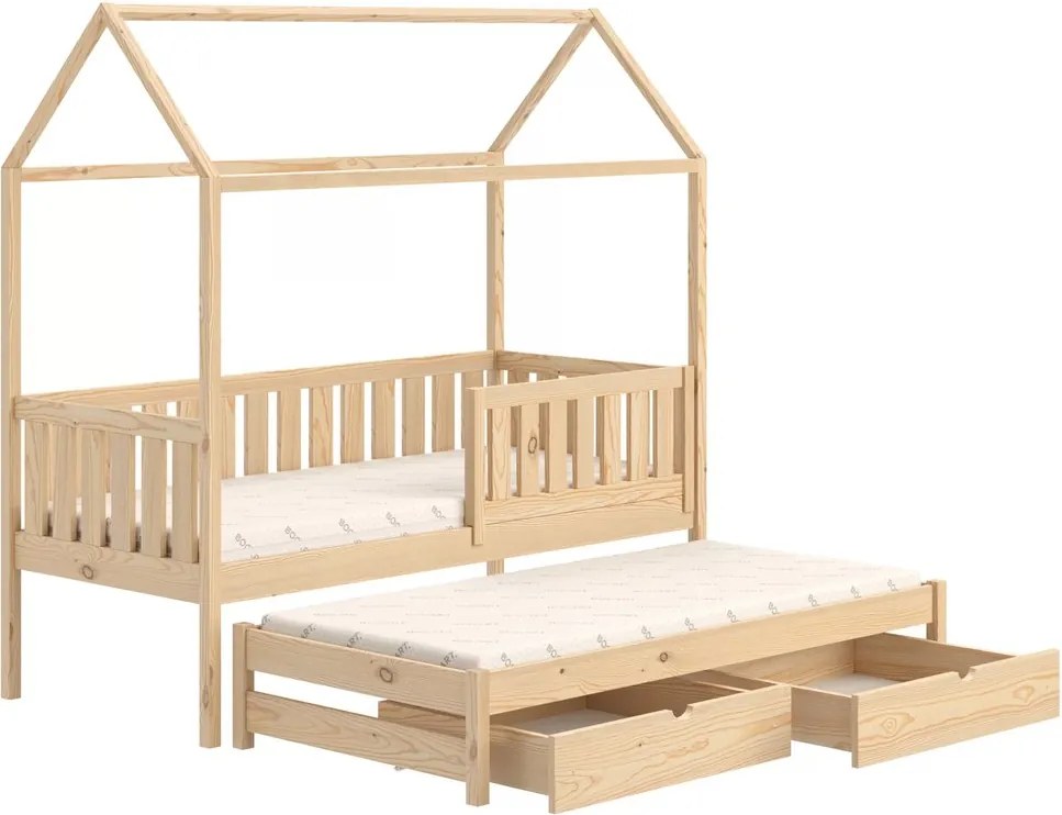 Łóżko domek Nemos 90x200 parterowe wysuwane - sosna