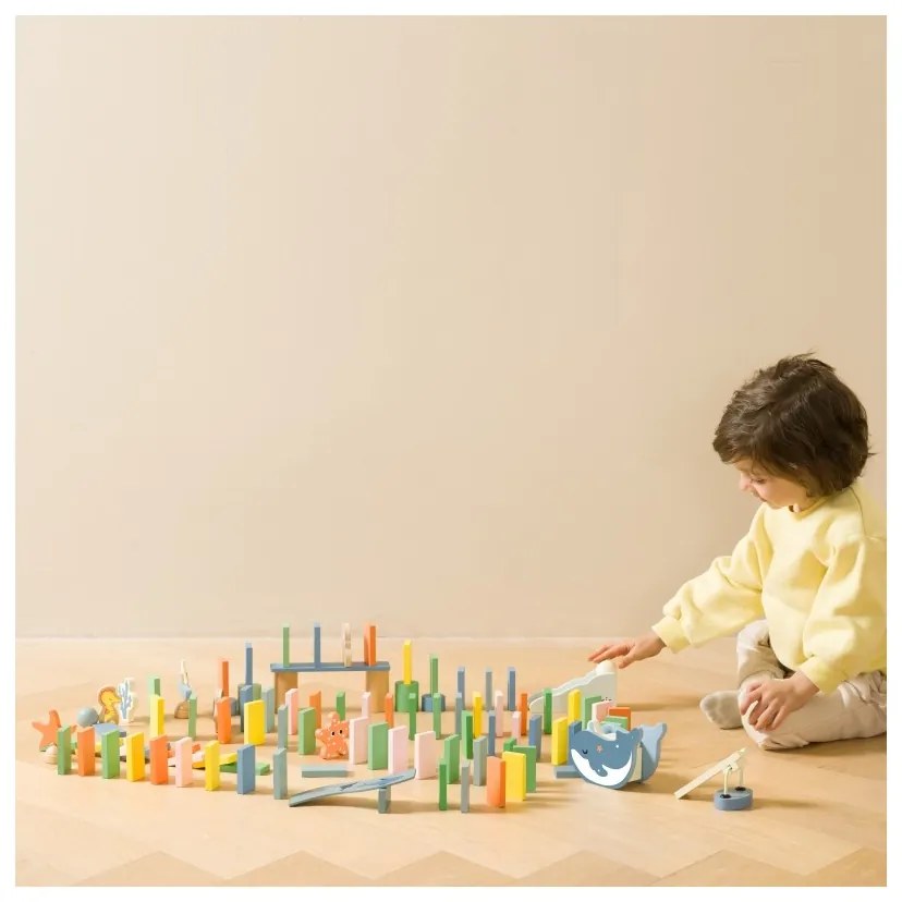 Classic world drewniane domino tor logiczny przeszkód układanka montessori 100 el.