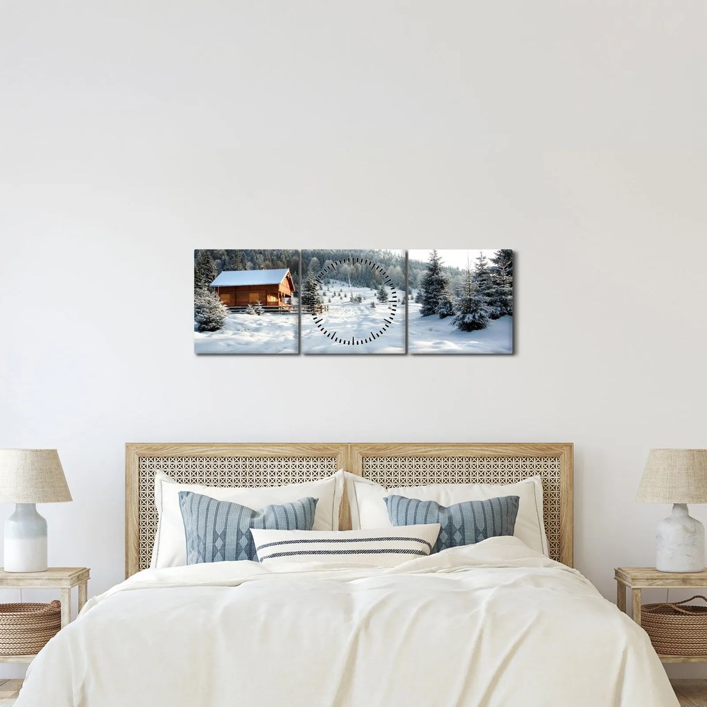 Obraz - Górska chata (z zegarem) (90x30 cm)