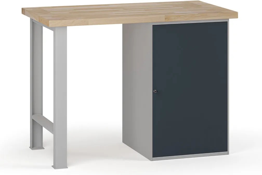 Stół warsztatowy G7, blat bukowy, 1200 x 685 x 840 mm, 1x szafka, grafitowy