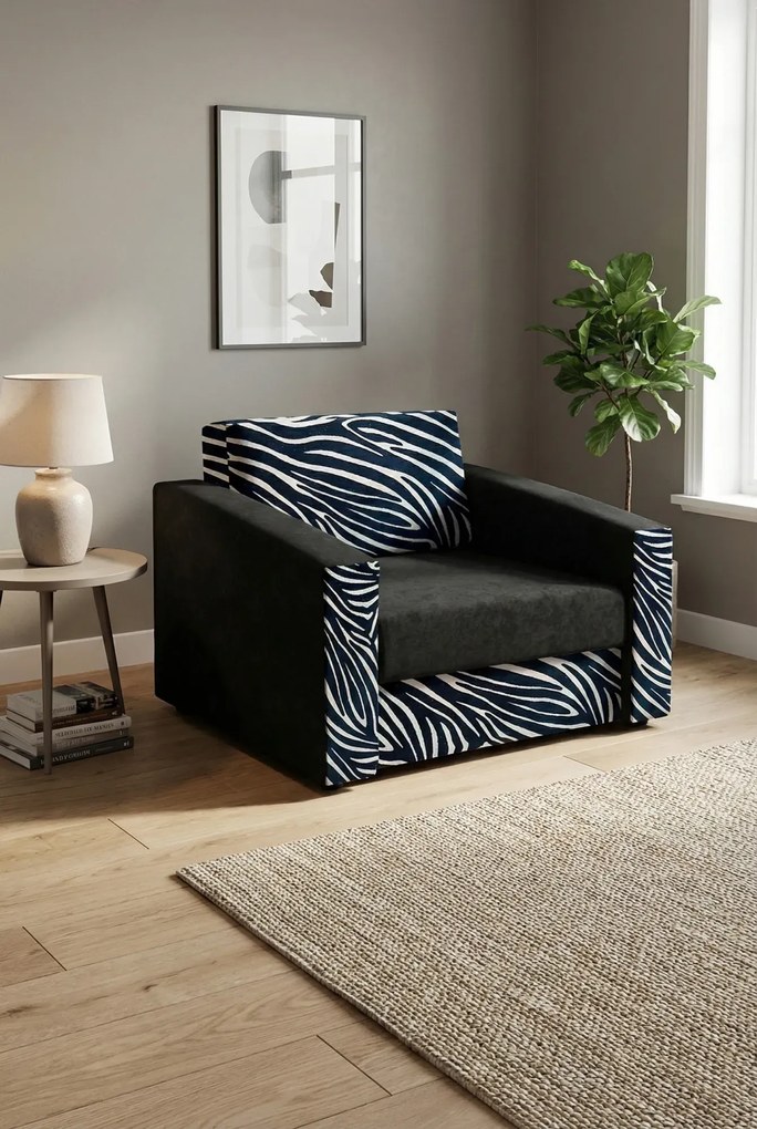 Czarno-biały fotel rozkładany w zebrę T2-D42