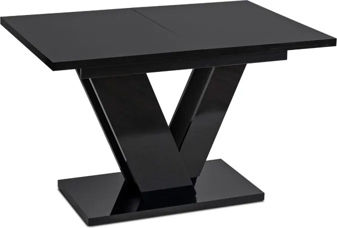 Zestaw Stół Prostokątny Rozkładany CLARK 120-160 cm Czarny Połysk i 4 Krzesła Tapicerowane RICK Szare Welurowe