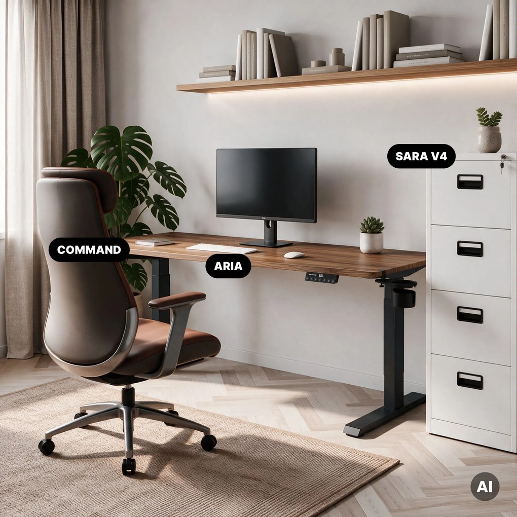 Biurko elektryczne z regulacją wysokości ergonomiczne antracytowe/orzech,1600x800 mm: ARIA