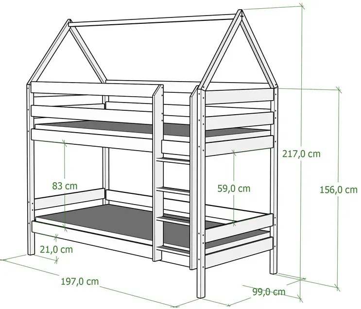 Białe drewniane łóżko piętrowe domek dziecięce - Zuzu 3X 190x90 cm