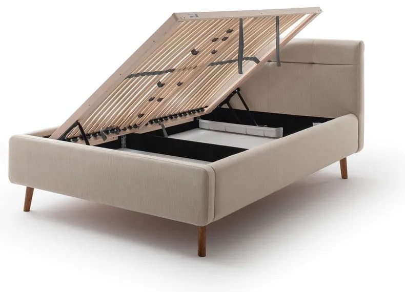 Beżowe tapicerowane łóżko dwuosobowe ze schowkiem i stelażem 140x200 cm Lotte – Meise Möbel