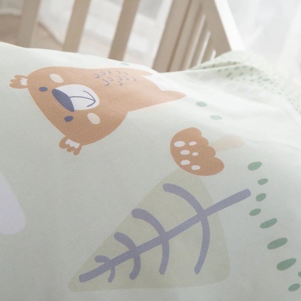 Jasnozielona bawełniana pościel dziecięca do łóżeczka 80x80 cm Woodland Buddies – Roba