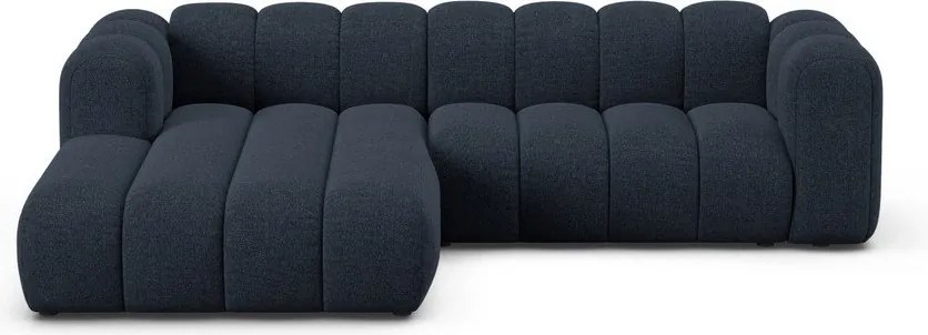 Ciemnoniebieski narożnik z tkaniny szenilowej (lewostronny/z szezlongiem) Lupine – Micadoni