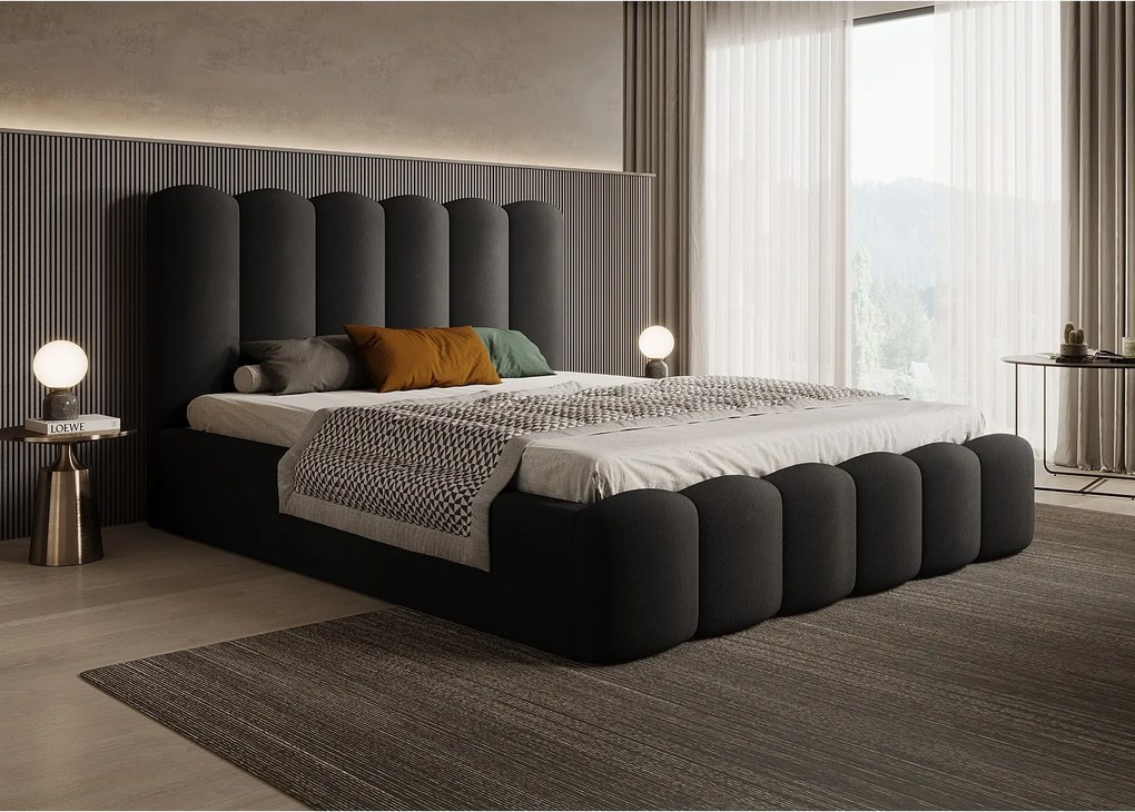 Łóżko tapicerowane MONA V DomoHome, tkanina premium z miejscem do przechowywania, 140x200 cm, Czarny