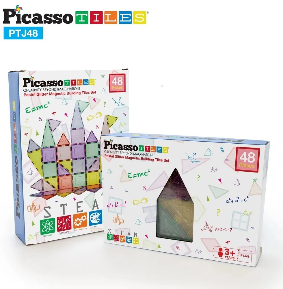 PicassoTiles zestaw 48 elementów Blokimagnetyczne, brokatowe