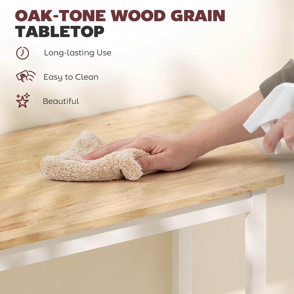 HOMCOM Stół Barowy, Dębowy, kompaktowy, dla 2 osób, Drewno Naturalne + Białe