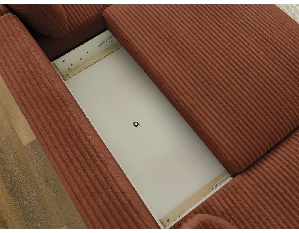 Ceglasty sztruksowy rozkładany/ze schowkiem narożnik (prawostronny/w kształcie litery U) Lucien – Bobochic Paris