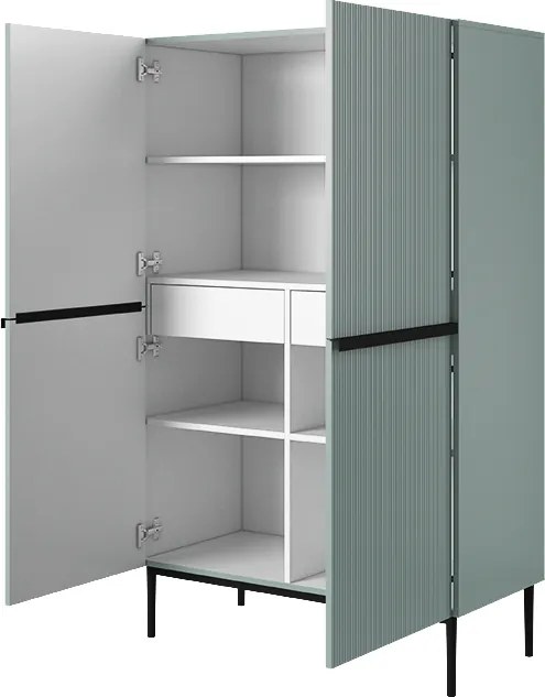 Kredens Nicole z metalowymi uchwytami i nogami 100 cm - szałwia / czarne nóżki - Limitowana oferta
