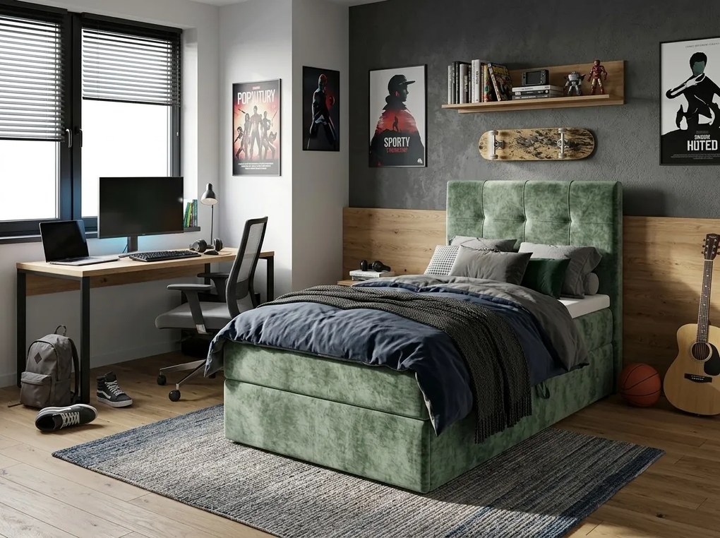 Łóżko tapicerowane boxspring DIRELIS VIBE 90x200 cm ciemnozielone Materac: Materac sprężynowy Bonell