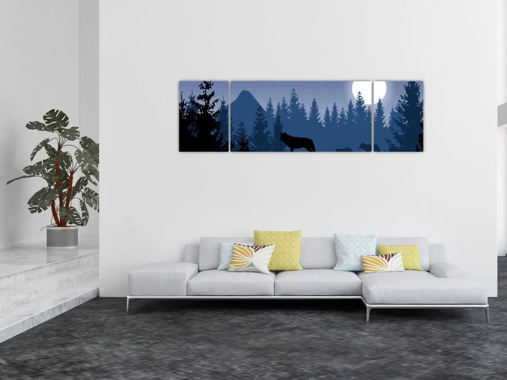 Obraz - Wataha wilków pod księżycem w pełni (170x50 cm)