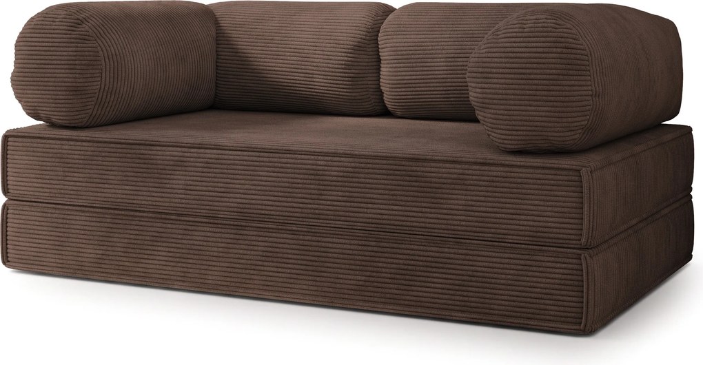 Masseno Sofa piankowa ALVIO z funkcją spania, Kanapa z pianki do salonu, Bezmontażowa, Tkanina sztruksowa – Brązowy POSO 06