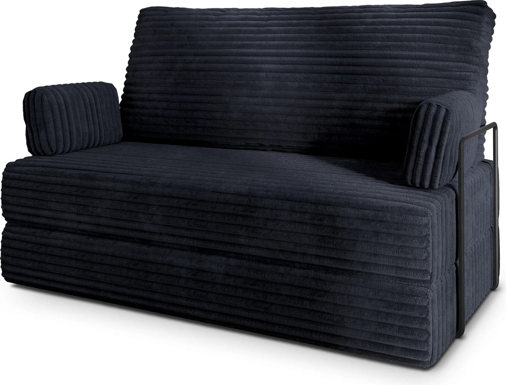 Masseno Sofa piankowa LADIA z funkcją spania, Kanapa z pianki do salonu, Bezmontażowa, Tkanina sztruksowa – Czarny TILIA 100