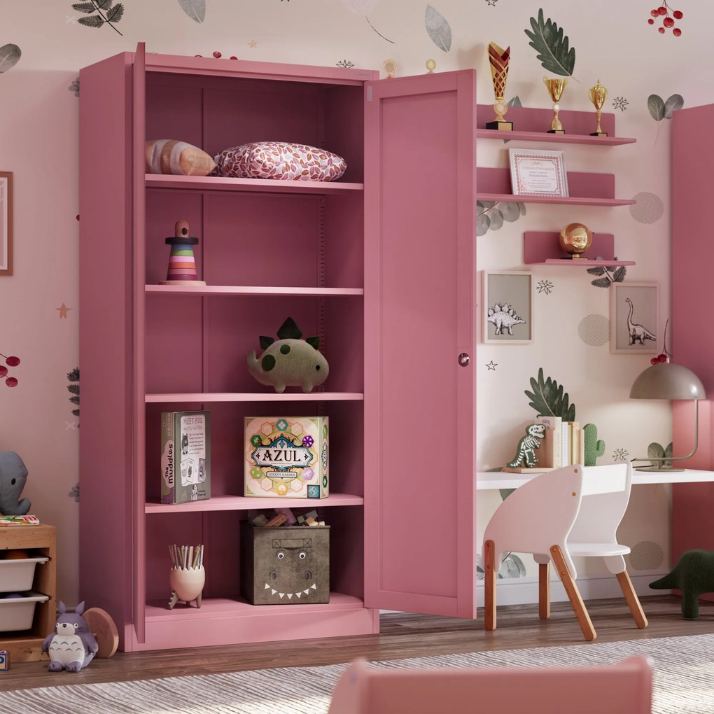 Szafa do biura domowego JAN, 900 x 1850 x 400 mm, Fresh Style: pudrowy róż