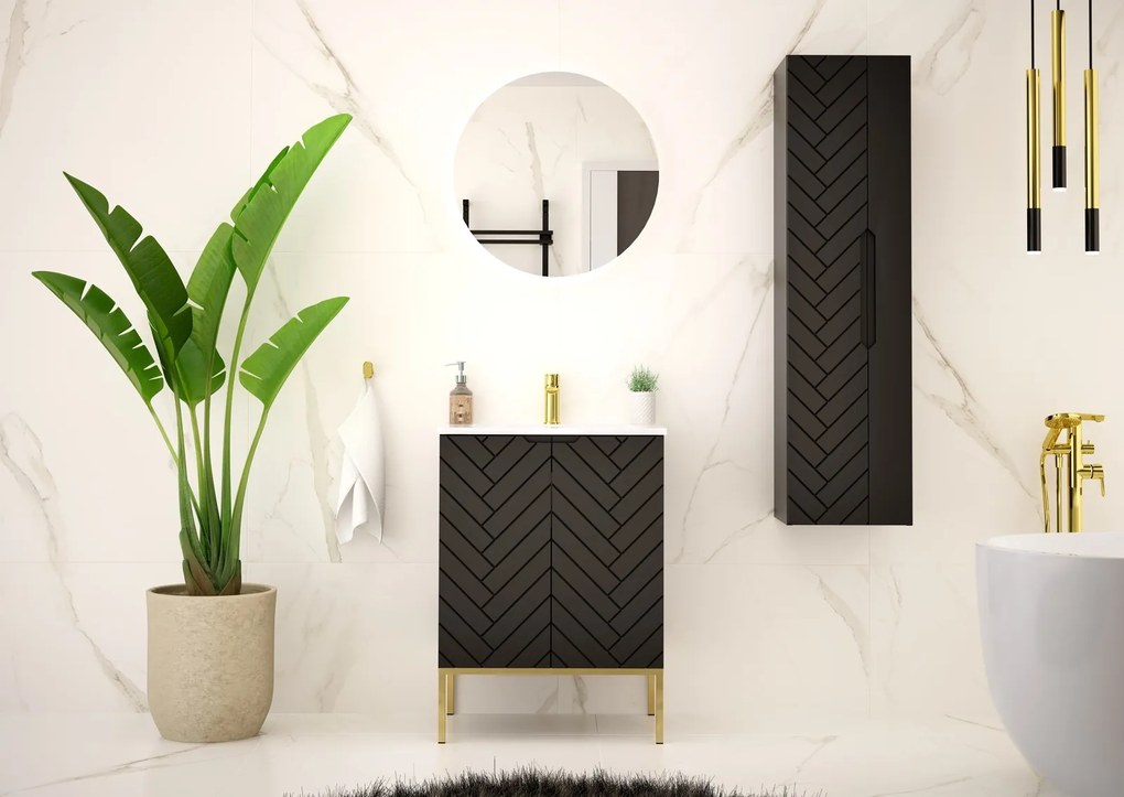 Szafka z umywalką wpuszczaną Aspen 09, czarny/złoty, 60 cm - zestaw 3