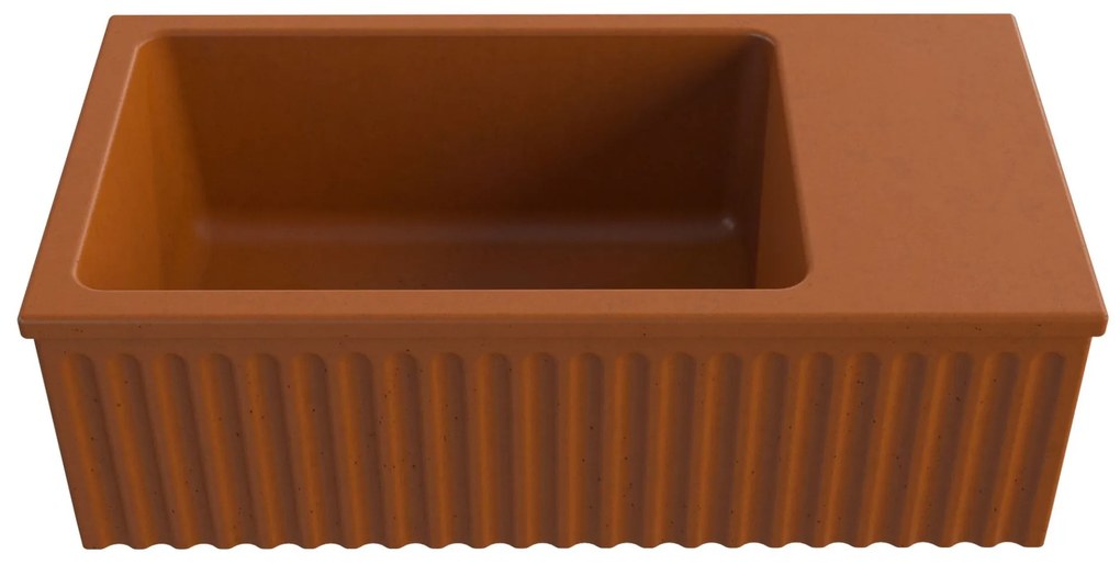 Umywalka betonowa ryflowana nablatowa / wisząca prostokątna 60 x 30 cm WELLE | różne kolory : Kolor - Ceglasty, Typ montażu - nablatowa