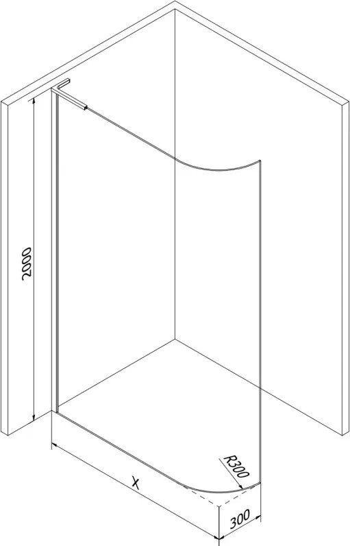 Mexen Kioto-R L ścianka prysznicowa zaokrąglona Walk-in 80 x 200 cm, transparent, czarna - 800-080-103-70-06