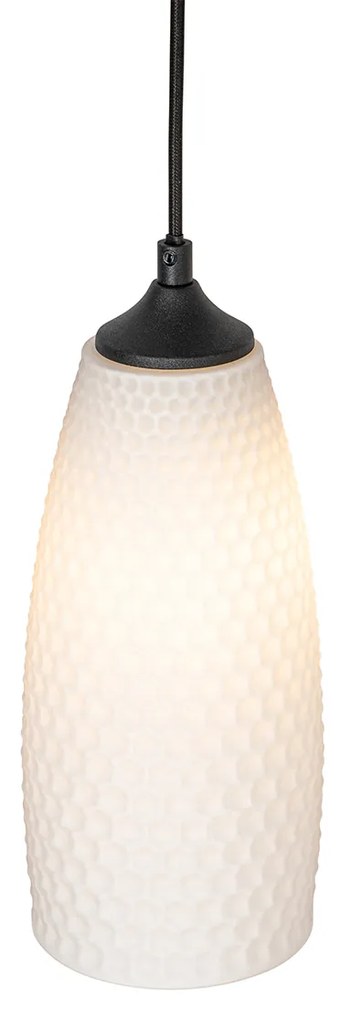 Lampa wisząca w stylu art deco czarna z opalowym szkłem 8-światłowa - Hanne ArtDeco Oswietlenie wewnetrzne