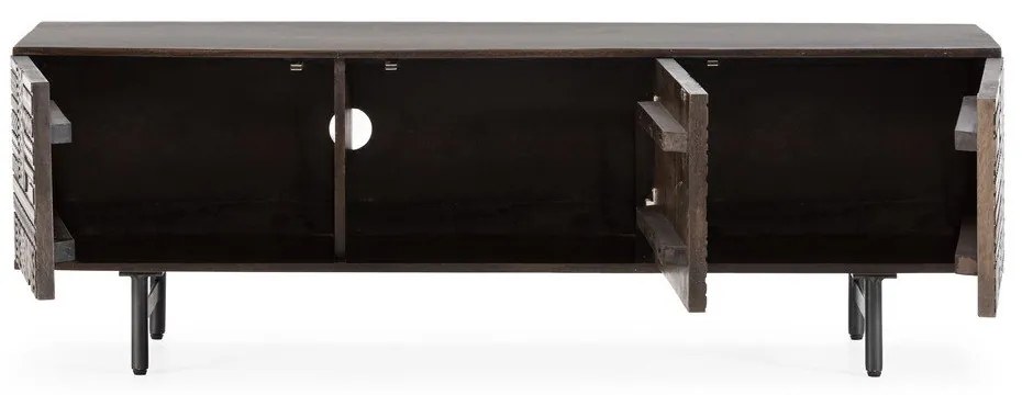 Ciemnobrązowa szafka pod TV z litego drewna mango 145x48x40 cm Kalai – MOME