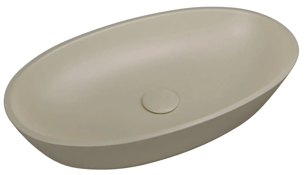 Umywalka nablatowa owalna z konglomeratu beżowa matowa 60 x 35 cm RONA beige Matt